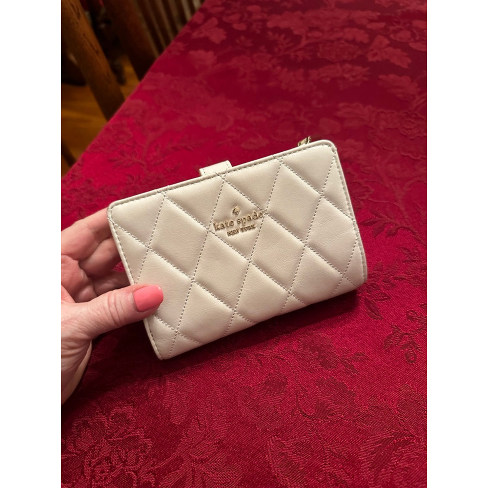 Kate Spade Quilted Beige Leather Compact Zip Wallet